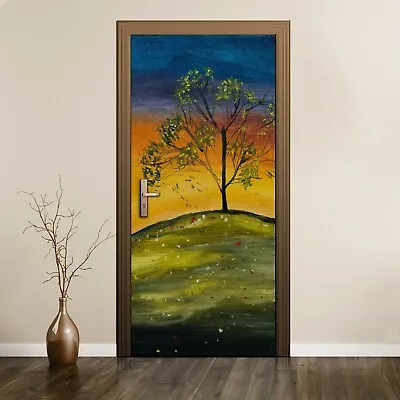 £48.95 • Buy Removable Door Sticker Mural Decal Painting Tree Meadow Sky Sunset Picture