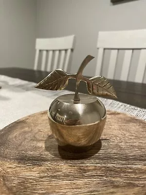 Vintage Brass Apple Bell With 2 Leaves And Stem 4.5 In. High • $10