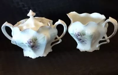 R S Prussia Violet Print Creamer & Sugar Bowl  • $30