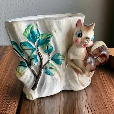 Vtg Chipmunk Squirrel Tree Planter Vase Anthropomorphic Japan Enesco Mcm Kitsch • $34.99