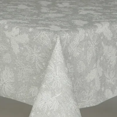 £0.99 • Buy Christmas Mistletoe Grey White Cotton Wipe Clean Oil Cloth Table Cloth Sparkle