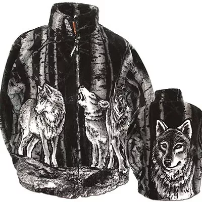 Black Mountain Timber Wolf Ultra Plush Fleece Wolves Jacket  XS - 3X New • $75