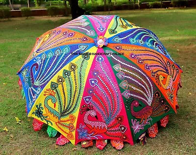 Indian Peacock Theme Wedding Decorative Large Umbrella Lawn Garden Parasols 70  • $126.49