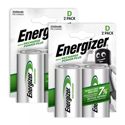 4 X Energizer Rechargeable D Size Batteries Recharge Power NiMH 2500mAh LR20 • $27.95