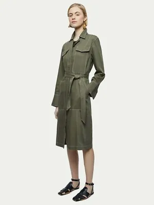 JIGSAW Cotton Lyocell Military Style Khaki Belted Shirt Dress BNWT UK8 • £45