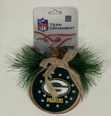 Green Bay Packers Football NFL Resin Glitter Wood Stump Christmas Tree Ornament • $8.95