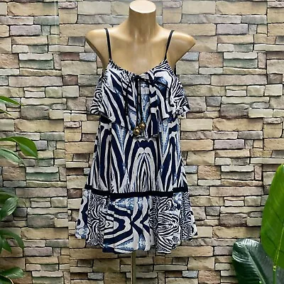 $30 • Buy SHONA JOY Blue Zebra Abstract Print Cotton Casual Dress- Size 6
