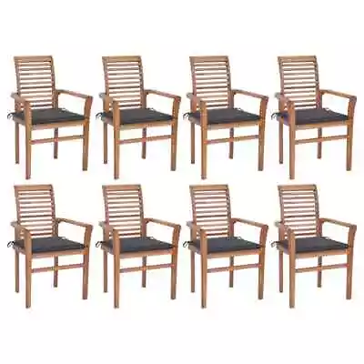 Dining Chairs 8 Pcs With Anthracite Cushions Solid Teak Wood VidaXL • $1670.60