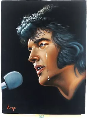 Elvis Presley Portrait Cry Tear Original Oil On Velvet 24 X18  By Argo. Ba02- • $190