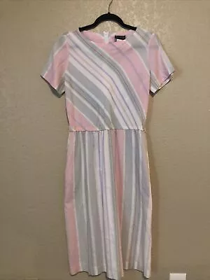 Vintage Paul Alfred Ltd Dress 14 Short Sleeve Pastels Pink 70s 80s Pockets • $18