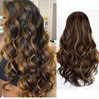 Long Brown Blonde Ombre Wavy Synthetic Hair Wig For Cosplay Costume Hairpieces • $14.99