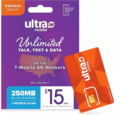 Ultra Mobile Plan Unlimited Int'L Talk/Text 90+ Countries-$15 Plan/30 Day Valid • $13.99