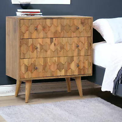 Pineapple Carved Chest Of 3 Drawers In Oak Finish - Hand Crafted - Solid Wood • £469.95