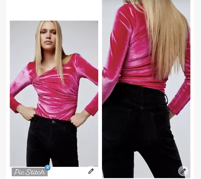 Zara Pink Velvet Bodysuit Size S  • $25