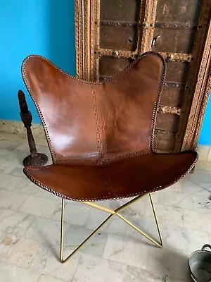 Vintage Retro Leather Handmade Butterfly Chair Full Folding Relax Arm Chair • $142.50