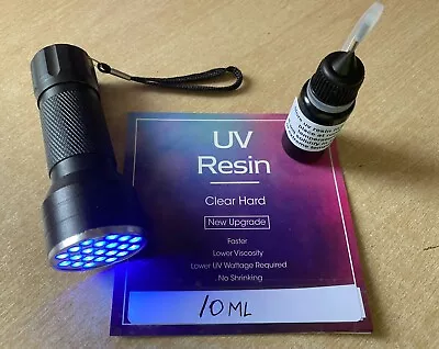 £8.95 • Buy 10ml Uv Resin, Glue For Glass, Metal, Furniture + 21 Led Uv Torch Free Batteries