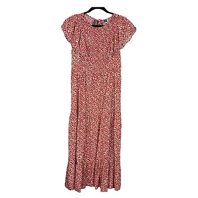 $19.99 • Buy Old Navy Fit & Flare Flutter Sleeve Tiered Smocked Midi Dress Red Floral Medium