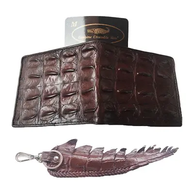 Real Genuine Bone Crocodile Alligator Skin Leather Man Bifold Dark Brown Wallet  • $46