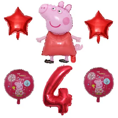 £6.99 • Buy Peppa Pig Birthday Balloons Set Cartoon George Peppa Number 4 Red