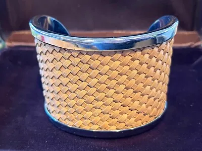 Signed Michael Kors Leather Weave And Metal Cuff Bracelet Pre Owned Silver Tone • $30