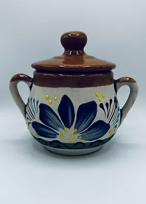 Mexican Tonala Pottery Miniature Bean Pot/Sugar Bowl W Lid Handpainted • $10.99