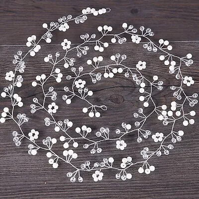 White Pearls Wedding Hair Vine Floral Headpiece Crystal Bridal Gown Accessories • £14.99