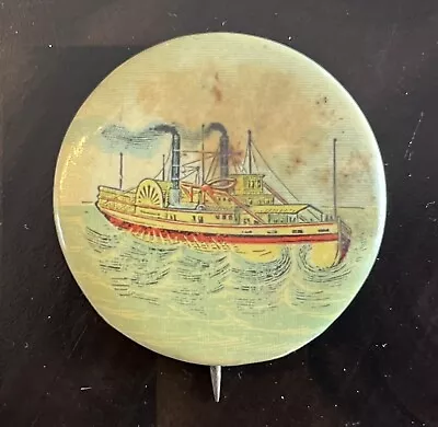 Vintage Steam Powered Paddleboat Celluloid Pinback Button Must See • $9.99
