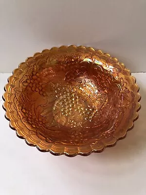 Carnival Glass Bowl Orange With Grapes 10” • $20