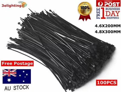 Black Nylon Cable Zip Ties {4.8 Mm X 300mm} UV Stabilised ForTrade USE100 PCS • $5.49