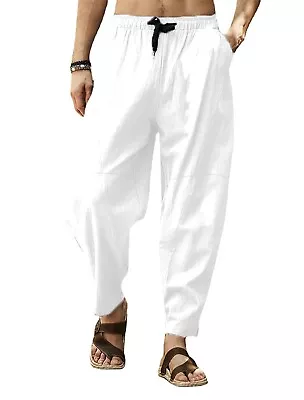 Men's Cotton Linen Drawstring Pants Bloomers Loose Casual Sport Hip Hop Trousers • $24.56