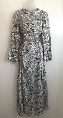Laura Ashley Cotton Graphite & Mint Green Floral Maxi Dress - UK 10 - RRP £110 • $55.95