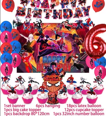 $32.99 • Buy Spiderman Across The Spider Verse Party Supply Backdrop Balloons Cake Topper