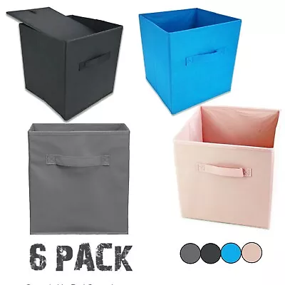 6x Foldable Canvas Storage Collapsible Folding Box Fabric Cube Cloth Basket Bag • £14.95