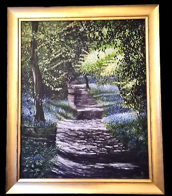 Beautiful Original Acrylic On Canvas  Bluebell Way   Framed & Signed +COA • £109