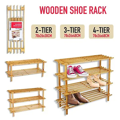 $19.95 • Buy 2/3/4 Tier Wooden Shoe Rack Wood Shelf Storage Bench Organiser Hallway Shelves