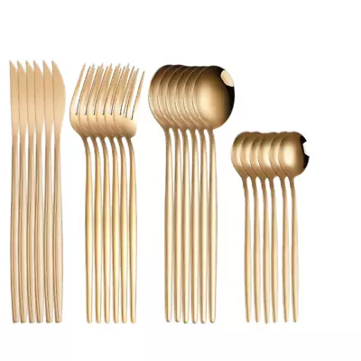 24Pcs Gold Dinnerware Set Stainless Steel Steak Knife Fork Coffee Spoon  • £25.67