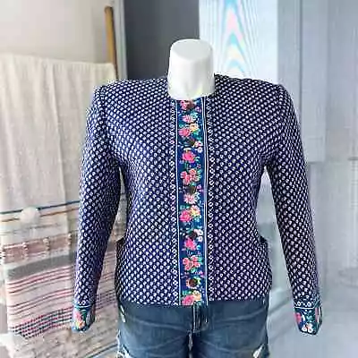 Vera Bradley Blue Floral Quilted Button Front Jacket Women’s Size Medium • $48.97