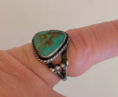 Vintage Native Southwest Sterling Silver Turquoise Ring Size 5 Signed R • $9.99