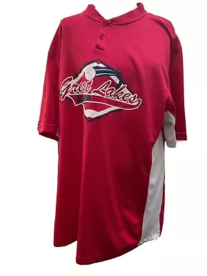 Mizuno 2 Button Red And White Polo Shirt Great Lakes Stars # 34 Size XL • $28.78