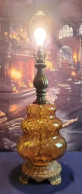 Mid Century Amber Glass Table Lamp • $179.99