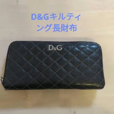 DOLCE & GABBANA Quilted Long Wallet Black Round Zipper Gold DG Logo From Japan • £100.76