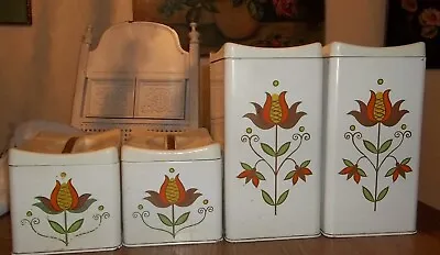 RANSBURG Canister Set 4 Piece Painted Styized Tulip • $19.99