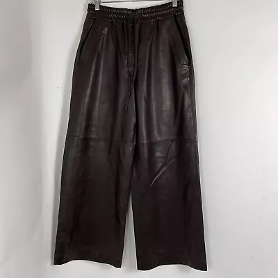 Zara Pants Women's Small Wide-Leg Pull On High Rise 100% Sheep Leather Brown • $19.99