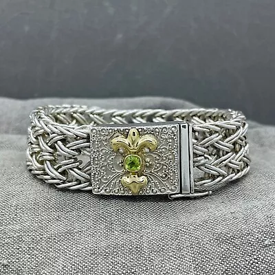 Vintage Sterling Woven Bracelet 7.5” Heavy Silver Weave Wide Fleur De Lis Perido • $243.50