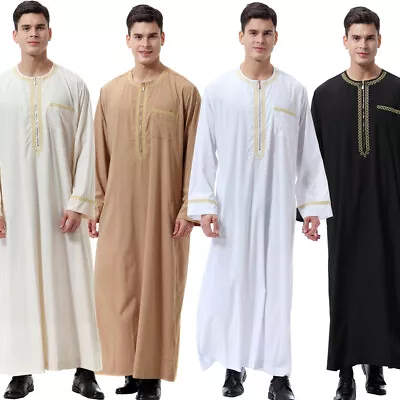 Dishdasha Muslim Men Robe Abaya Thobe Jubba Thoub Islamic Kaftan Caftan Clothing • £27.44