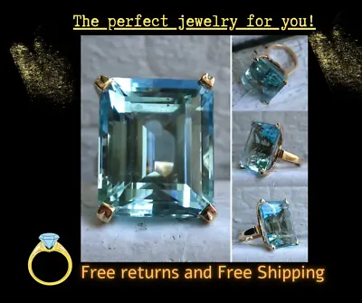 925 Sterling Silver Ring Aquamarine Vintage Jewelry Gemstone Big Size Women's :) • $5.99