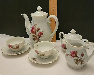 Teapot Set Moss Rose Pattern Includes Cream Sugar 2 Cups & Saucers • $65