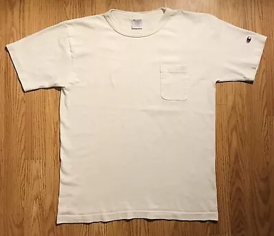 Champion Vintage T1011 Pocket T Shirt Mens M Heavy White Cotton Jersey USA Made • $32.99