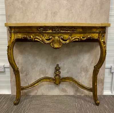 Antique Giltwood And Sienna Marble Top Console Table Pair • £1190