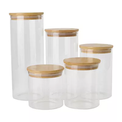 £18.95 • Buy 5pcs Glass Storage Jars Kitchen Airtight Bamboo Lids Pasta Rice Food Container